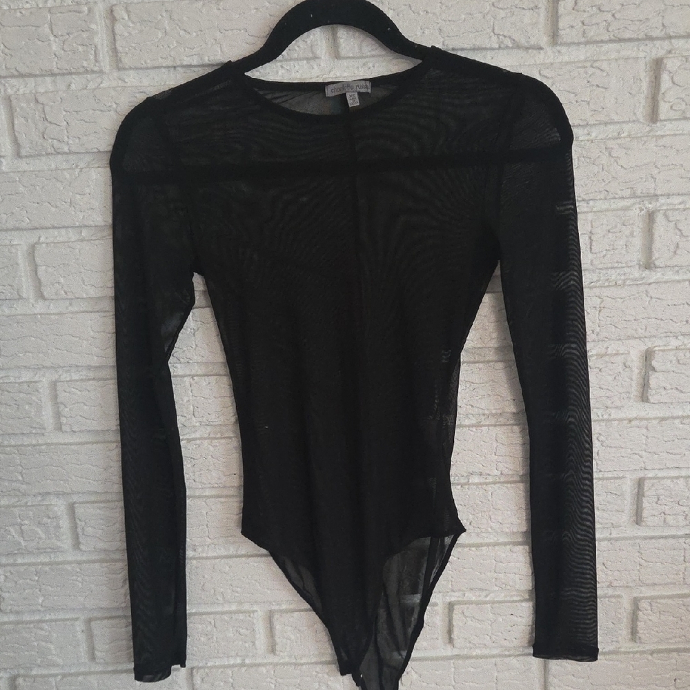 Charlotte Russe Black Mesh Long Sleeve Bodysuit